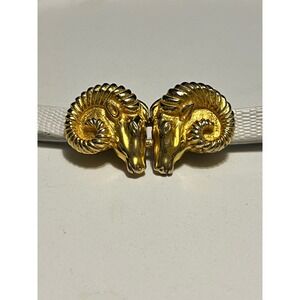 Vintage Jean Vitau Ram Head Belt White Textured Strap Gold Buckle Size‎ 39